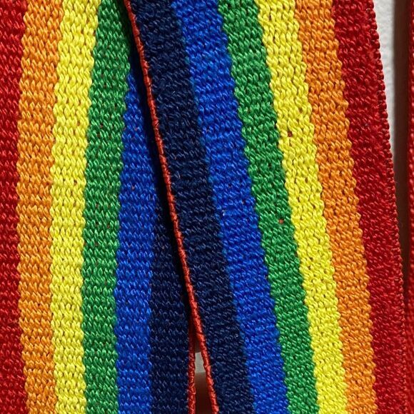 Vintage 80s Rainbow Suspenders 110 Leather Back Metal Clips Pridecore Punk Retro - Picture 5 of 8